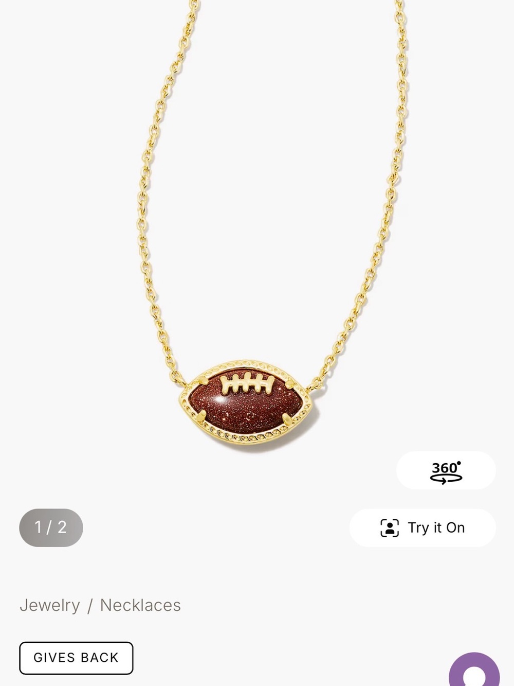 Kendra Scott Gold Tone Necklace with Brown Football Pendant